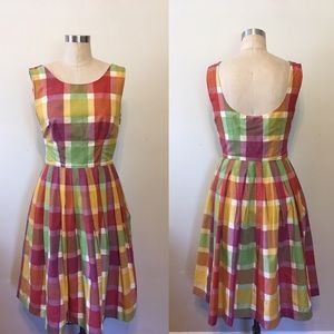 Vintage 1950s 1960s rainbow plaid handmade dress